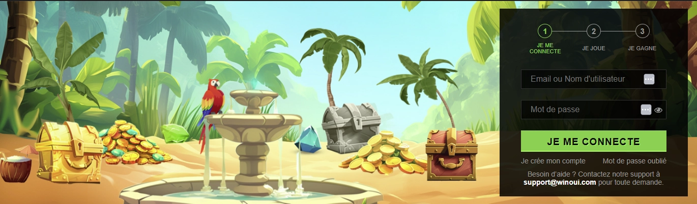 Interface d'inscription Winoui Casino